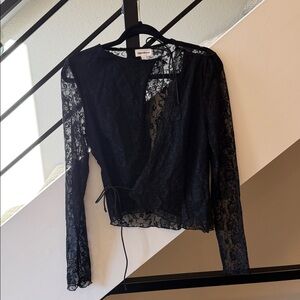 Superdown Black Lace Wrap Blouse
